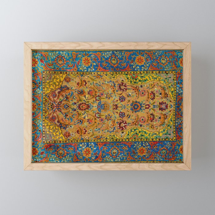 Hereke Vintage Persian Silk Rug Print Framed Mini Art Print