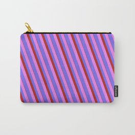 [ Thumbnail: Violet, Medium Slate Blue & Red Colored Lined Pattern Carry-All Pouch ]