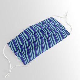 [ Thumbnail: Aquamarine and Blue Colored Stripes/Lines Pattern Face Mask ]