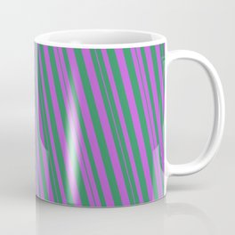 [ Thumbnail: Sea Green and Orchid Colored Stripes/Lines Pattern Coffee Mug ]
