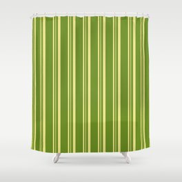 [ Thumbnail: Green and Tan Colored Stripes Pattern Shower Curtain ]