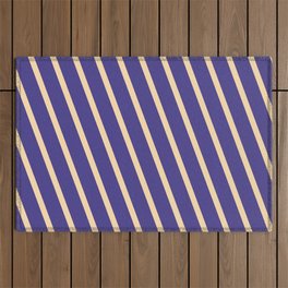 [ Thumbnail: Tan & Dark Slate Blue Colored Lines Pattern Outdoor Rug ]
