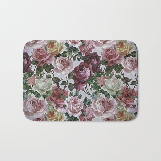 Vintage & Shabby-chic - retro floral roses pattern Bath Mat