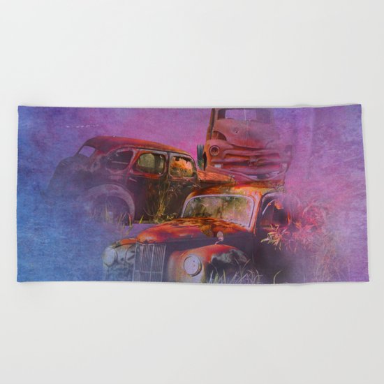 cars lost in the mist of time Beach Towel