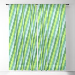 [ Thumbnail: Light Green, Sea Green, Turquoise, and Forest Green Colored Lines Pattern Sheer Curtain ]