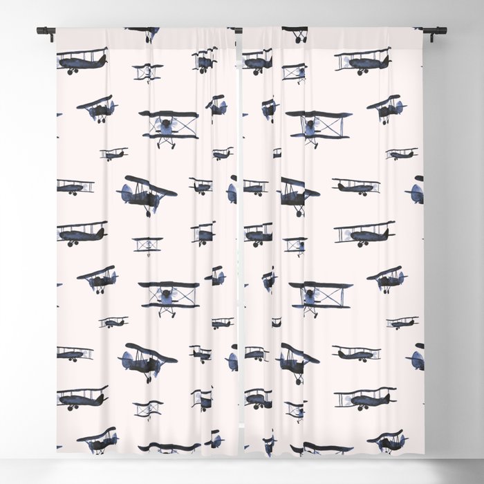 Navy retro airplanes on ivory - watercolor planes Blackout Curtain