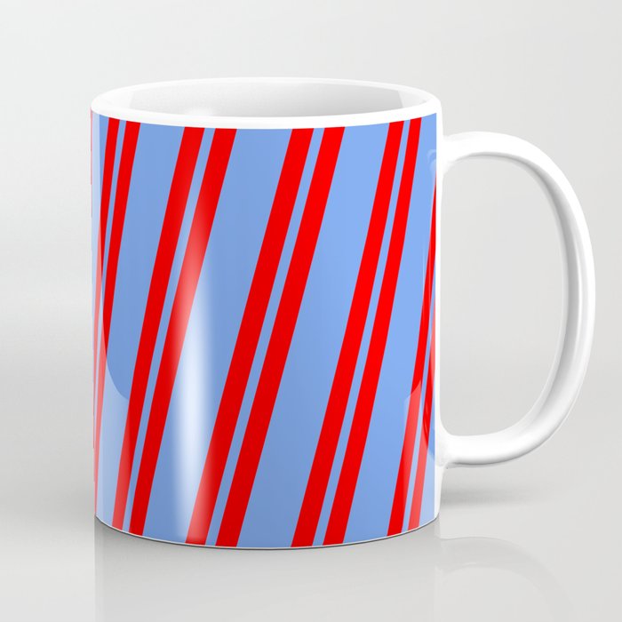 Red and Cornflower Blue Colored Lines Pattern Coffee Mug