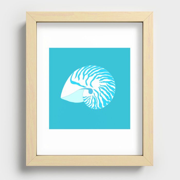 Ocean Blue Nautilus Shell Recessed Framed Print