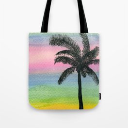 Retro Rainbow Sunset Palm Tree Tote Bag