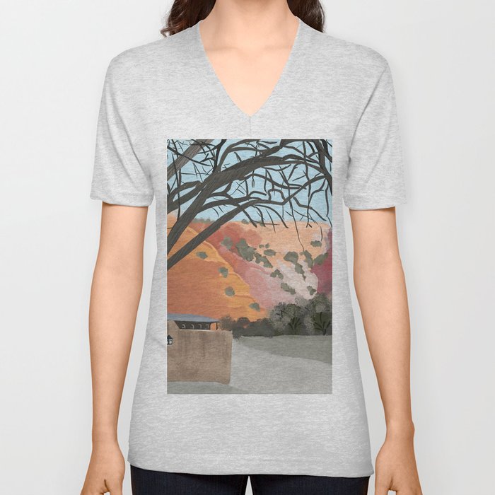Ghost House at Sunset in February V Neck T Shirt