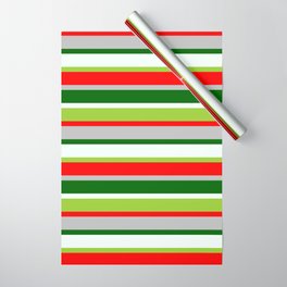 [ Thumbnail: Eye-catching Green, Red, Grey, Dark Green, and Mint Cream Colored Lined Pattern Wrapping Paper ]