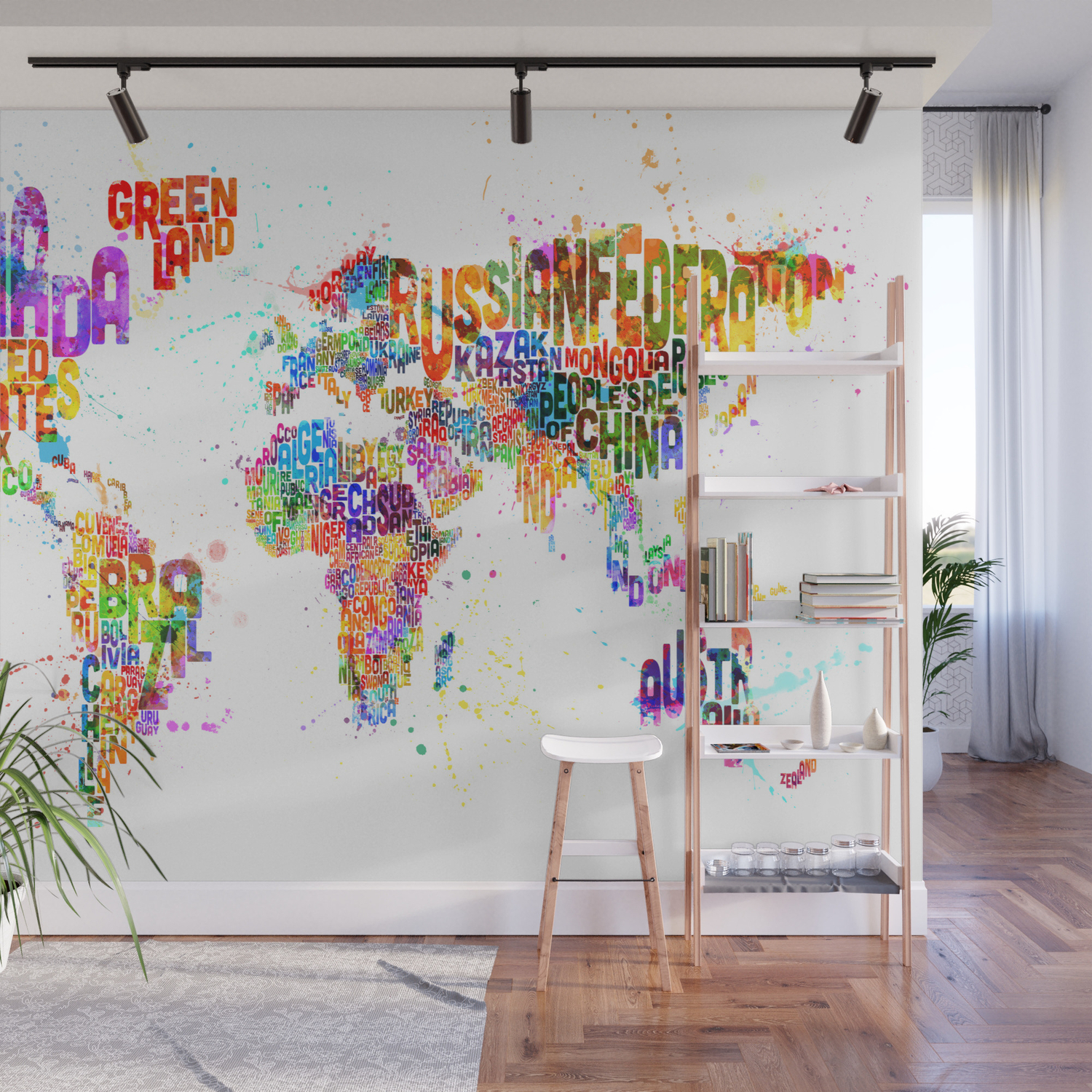 Paint Splashes Typography Text World Map Wall Mural By Artpause