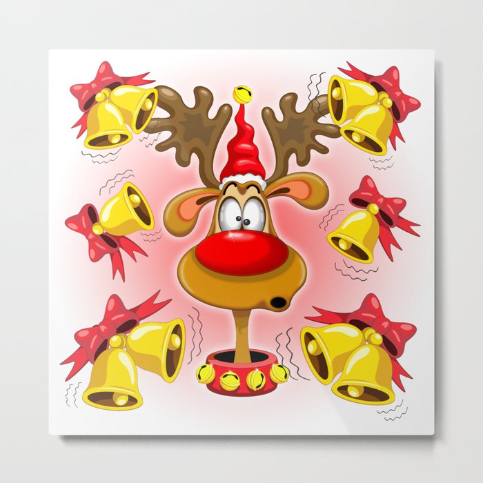 Reindeer Fun Christmas Cartoon with Bells Alarms Metal Print