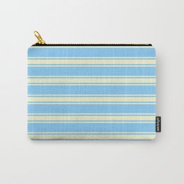 [ Thumbnail: Light Sky Blue and Light Yellow Colored Stripes Pattern Carry-All Pouch ]