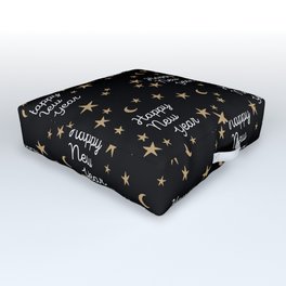 Happy new year Vintage style stars and typography 2022 celebration pattern golden black Outdoor Floor Cushion