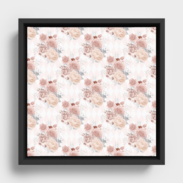 Beautiful Peach and Silver Design Pattern Framed Canvas