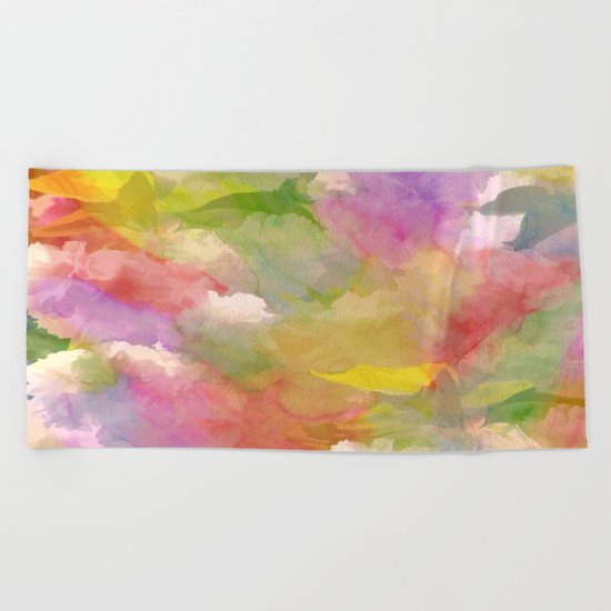 Rainbow Watercolor Floral Abstract Beach Towel