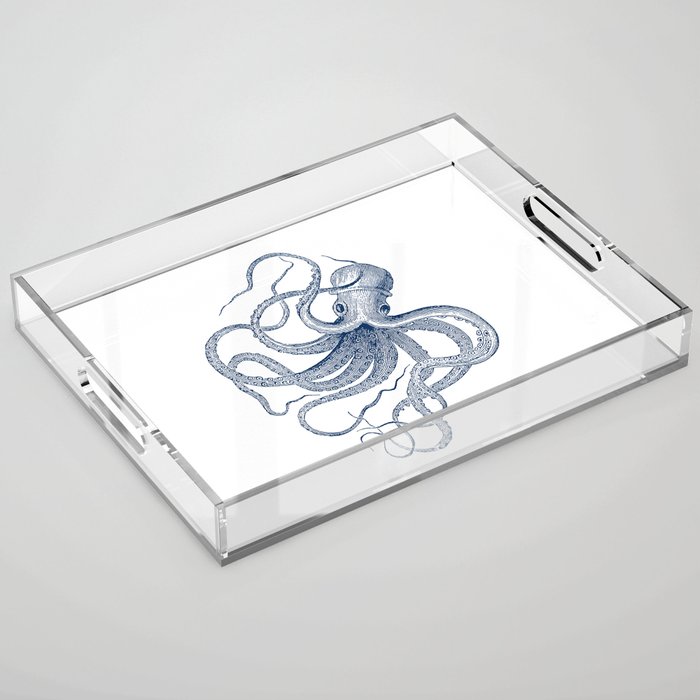 Blue nautical vintage octopus illustration Acrylic Tray