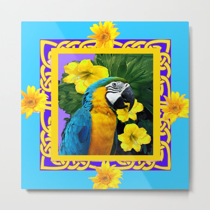 Tropical Blue & Gold Macaw Parrot Purple Art Metal Print