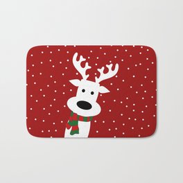 Reindeer in a snowy day (red) Bath Mat