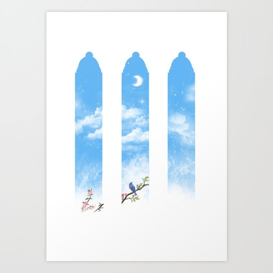 Moon in the sky and a bluebird Art Print