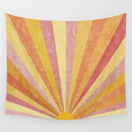 Shine On | Boho Sun Ray Design | Yellow and Pink Sunshine Illustration Wall Tapestry
