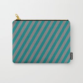 [ Thumbnail: Grey and Teal Colored Lined Pattern Carry-All Pouch ]