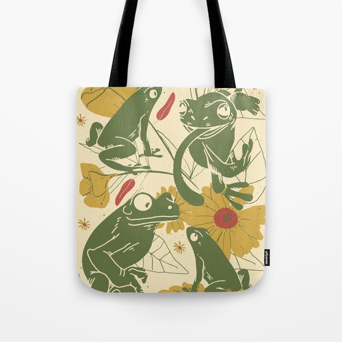 Green Happy Frogs Tote Bag