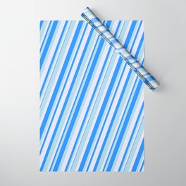 [ Thumbnail: Blue, Light Blue & Lavender Colored Lined/Striped Pattern Wrapping Paper ]