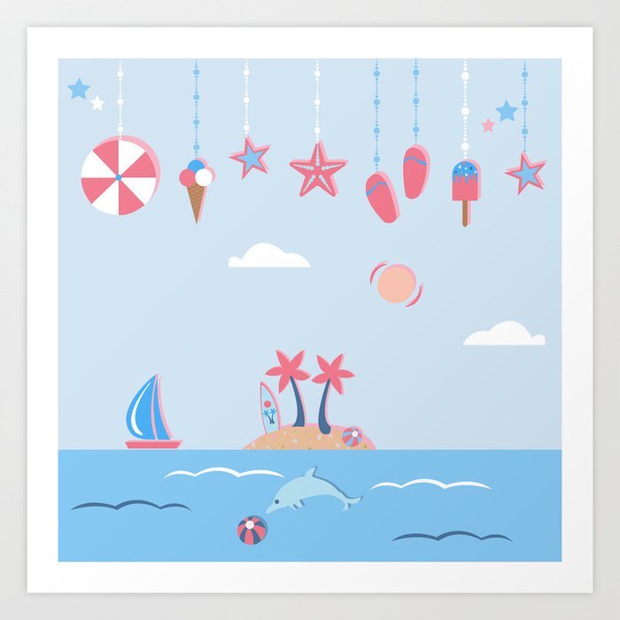 Cute Summer Background With Hanging Icons Art Print By Kristina Stellar Society6 Cute Summer Background With Hanging Icons Art Print By Kristina Stellar Society6