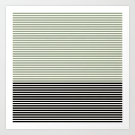 Sage Green and Black Colorblock Thin Stripes Art Print
