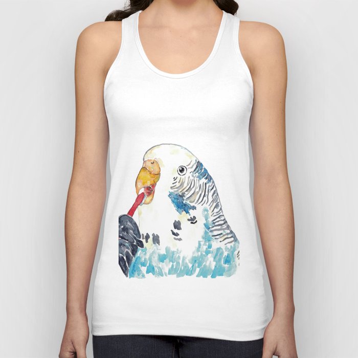  Budgie bird brushing teeth bath watercolor Tank Top