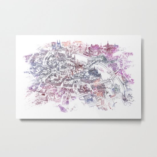 Colorful Budapest - Bird's Eye View Map Metal Print