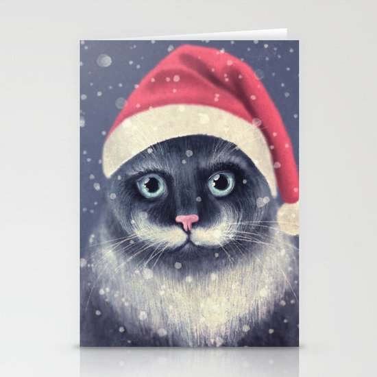 Christmas cat with a mustache Stationery Cards