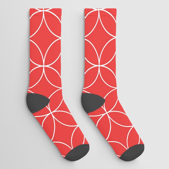 Pinkish Red Retro Circle Pattern Socks