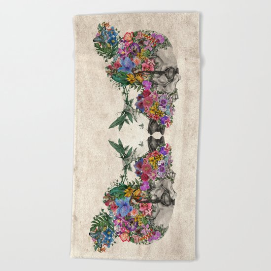 hipster floral skull Beach Towel