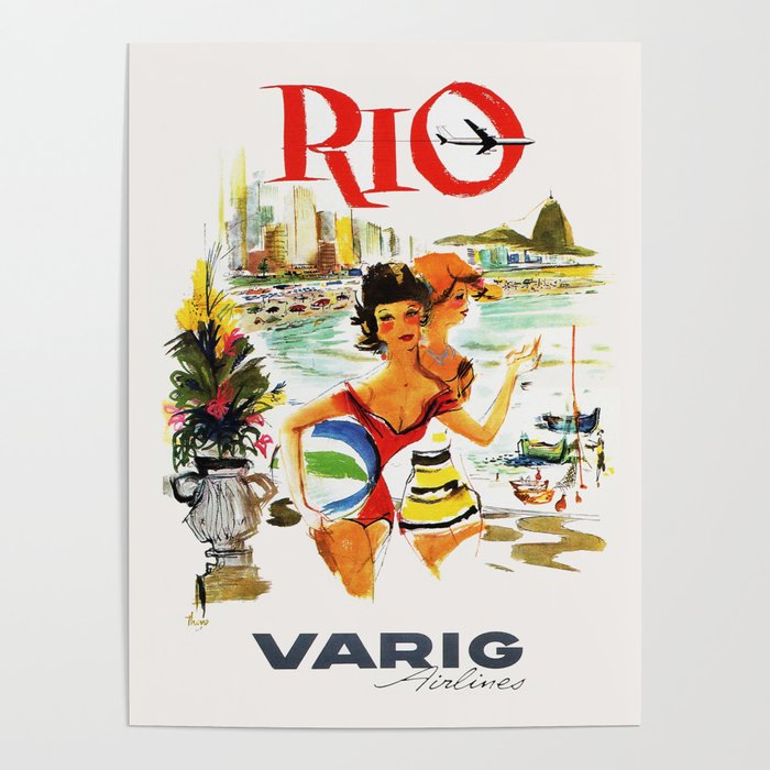 Rio de Janeiro Vintage Travel Poster 1930s / Travel Art Poster / Rio Wall Art / Varig Airlines, Brazil Poster