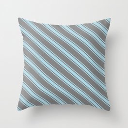 [ Thumbnail: Grey & Light Blue Colored Stripes Pattern Throw Pillow ]