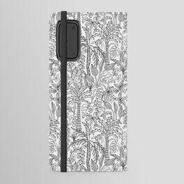 COLORING BOOK JUNGLE FLORAL DOODLE TROPICAL PALM TREES WITH TOUCAN in BLACK AND WHITE Android Wallet Case