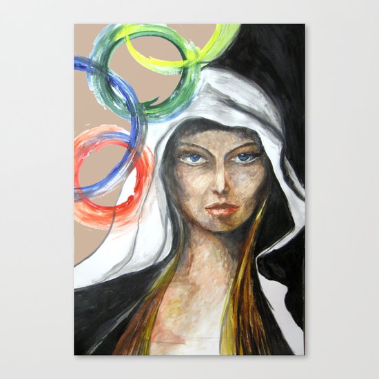 woman hood and circles Canvas Print