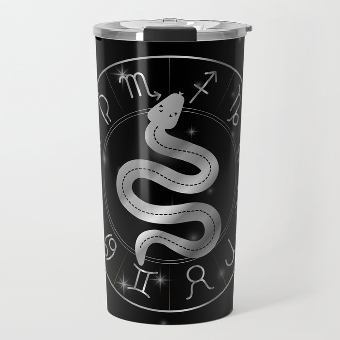 Zodiac symbols astrology signs with mystic serpentine in silver Travel Mug