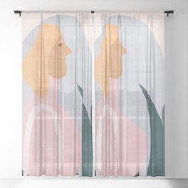 Woman with Tote Bag Sheer Curtain