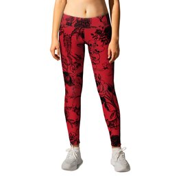 Demons N' Roses Toile in Blood Red + Black Leggings | Macabre, Roses, Devil, Medieval, Skeletons, Goth, Scary, Redgoth, Gothic, Graphicdesign 