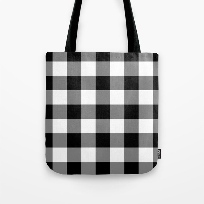Black and white buffalo plaid tote outlet