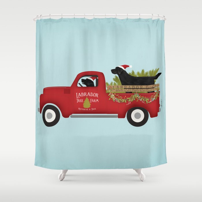 Black Lab Dog Labrador Christmas Tree Farm Vintage Red Truck