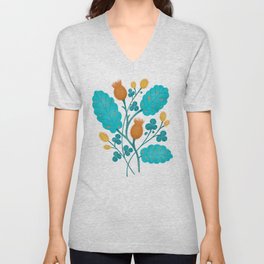 Leaves and flowers of burdock and clover V Neck T Shirt