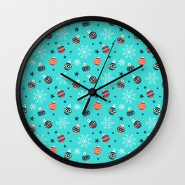 Christmas Pattern Turquoise Ornaments Wall Clock