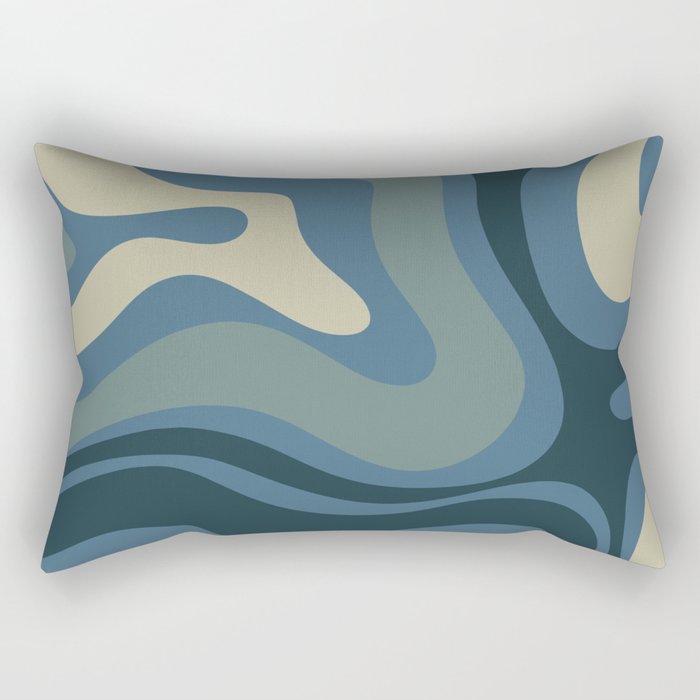 Modern Retro Liquid Swirl Abstract Pattern Square in Vintage Blue Rectangular Pillow
