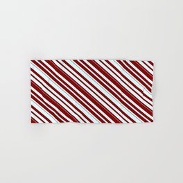 [ Thumbnail: Light Cyan & Maroon Colored Lined/Striped Pattern Hand & Bath Towel ]