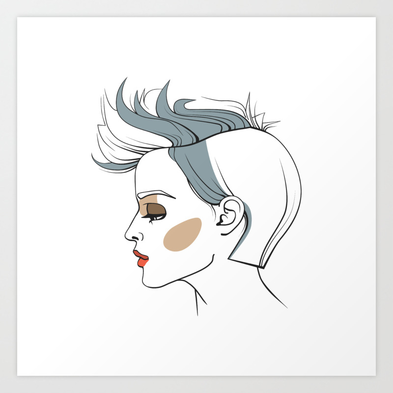 Woman With Trendy Haircut Abstract Face Fashion Illustration Art